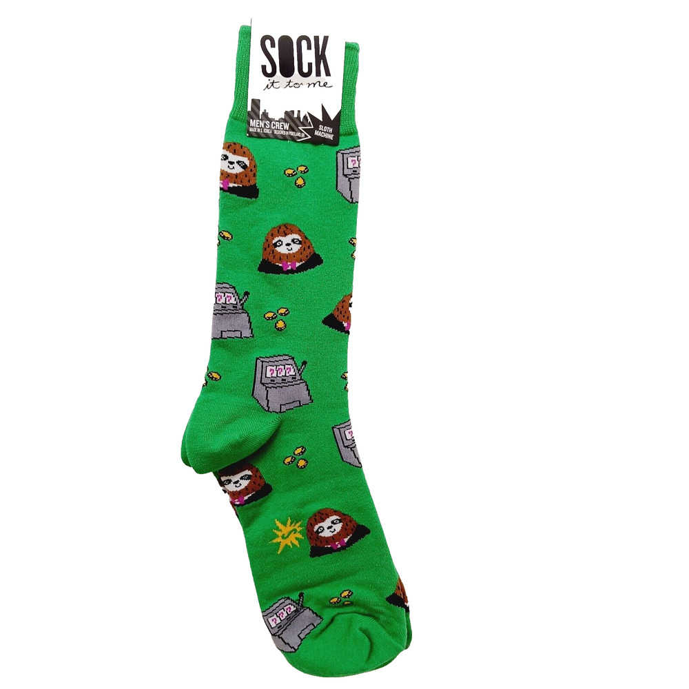 Sock It To Me Crew Men Women Sloth Machine Slot Gambling Casino Vegas NWT NEW